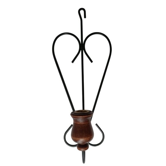 Heart Shaped Sconces (lot of 2) set Green Metal & Wood Candle Holder wall decor - Picture 2 of 9